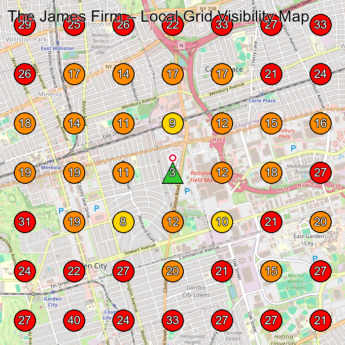 The James Firm GeoGrid visibility map for Law Firm in Garden City